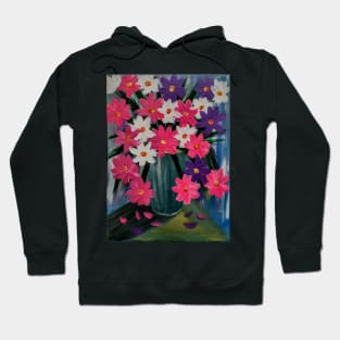 Some bright and colorful abstract flowers in a turquoise vase. Hoodie